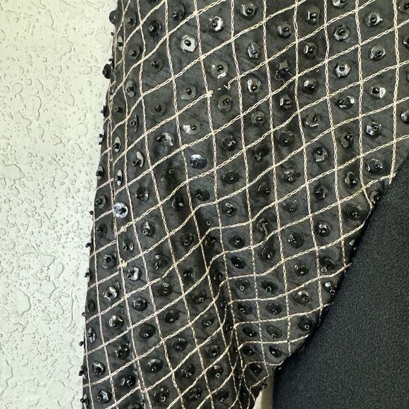 Vtg Morgan Matisse Black Long Cocktail Dress Long Sleeve Bling Side Slit Size 8 - Picture 6 of 11